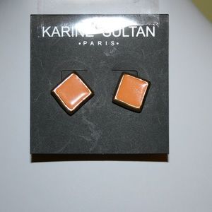 KARINE SULTAN PARIS SQUARE ORANGE PIERCED EARRINGS